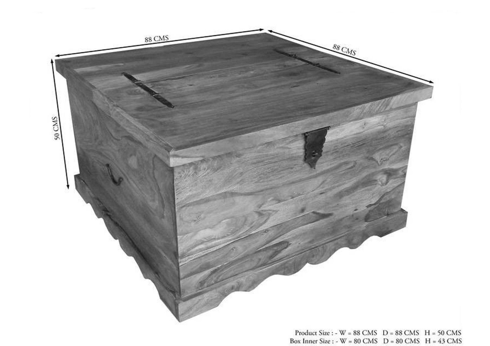 Massivmoebel24 Truhe LEEDS (Holztruhe, Holzkiste mit Deckel, Aufbewahrungstruhe für Stauraum aus Massivholz, Truhe im typischem Landhausstil mit einem großen Fach, in grau geölt 88x88x50 Sheesham montiert), Mexico-Stil;Landhaus-Stil;authentische Holz