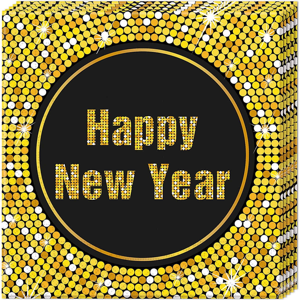 Servietten Happy New Year Retro, 33 x 33 cm, 3-lagig, 20 Stück