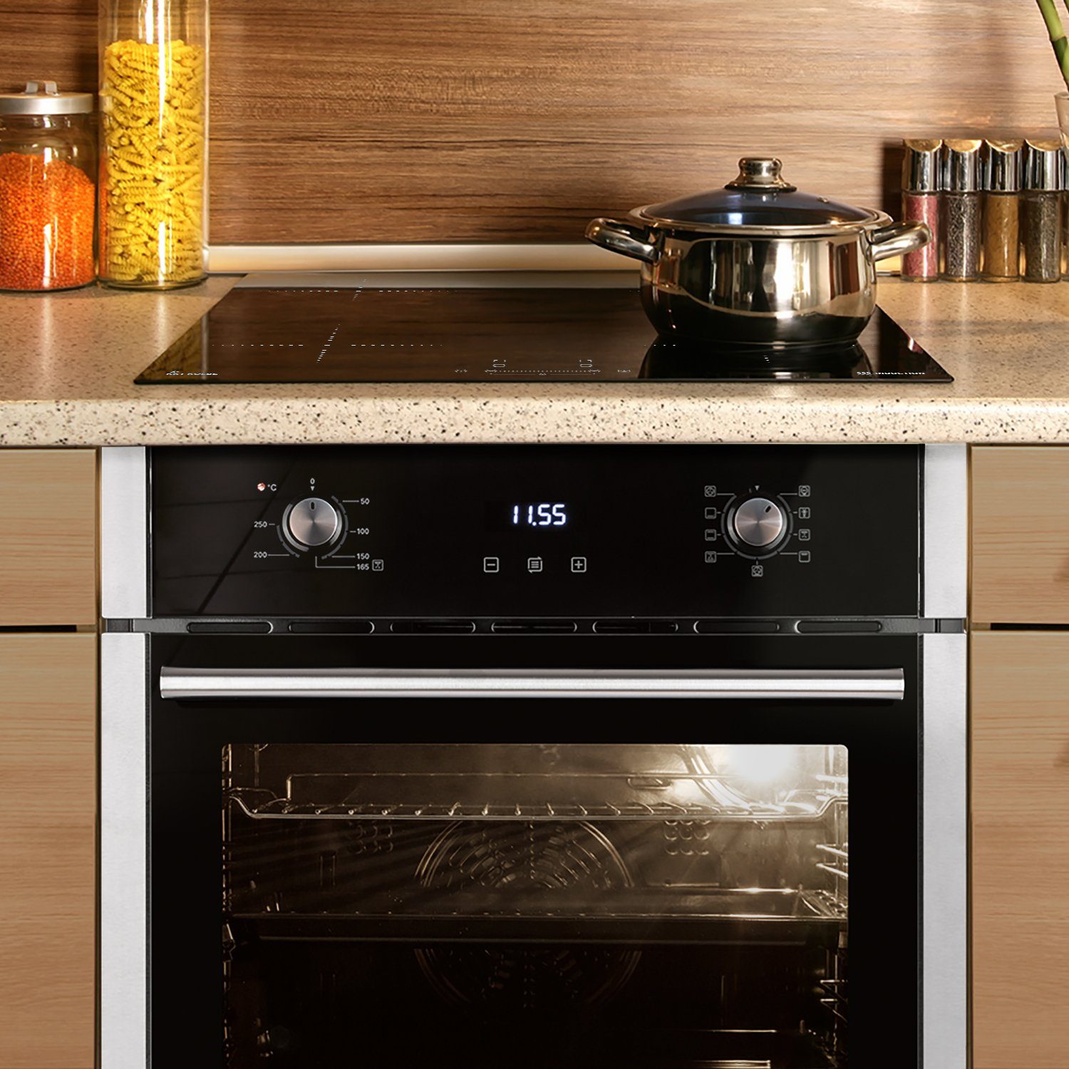 KKT KOLBE Backofen-Set KKT KOLBE Backofen und Induktionskochfeld SET8010IND59B, mit 2-fach Teleskopauszug, Heißluft / Grill-/Bratsystem / Automatik-Timer / Teleskopauszüge