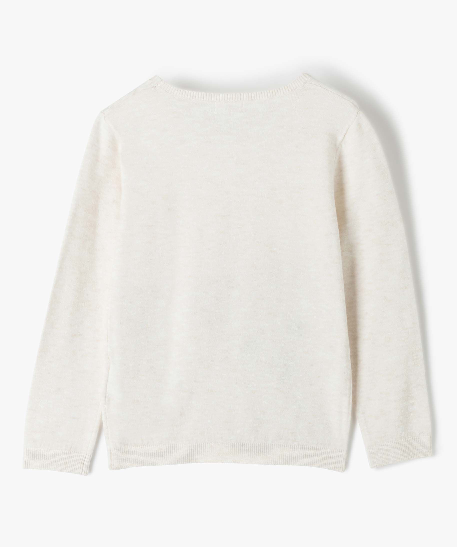 Pull fille avec motif animalier brodé ecru | GEMO
