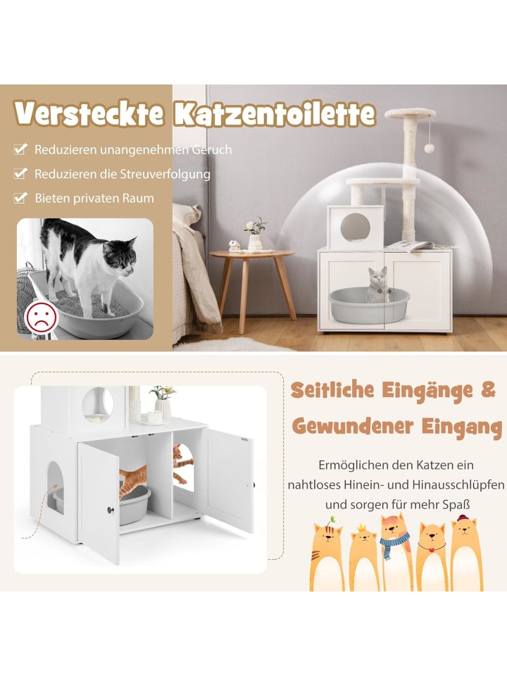 COSTWAY Kratzbaum mit Katzenschrank in Weiß günstig kaufen onesize