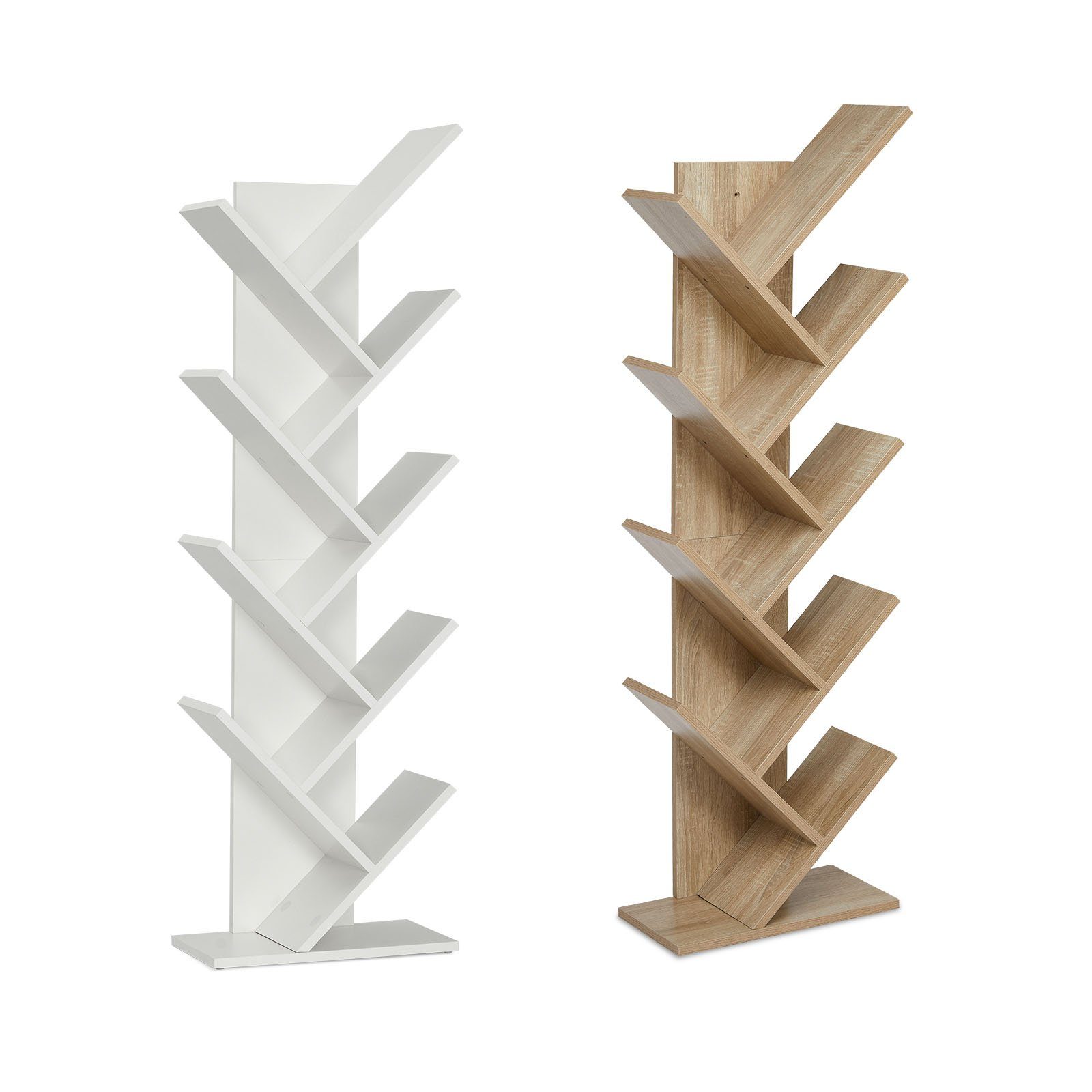Mondeer Bücherregal in Baumform aus Holz Bücherschrank, Würfelregal exquisites 9 lagiges, einfaches Design und Platzsparen