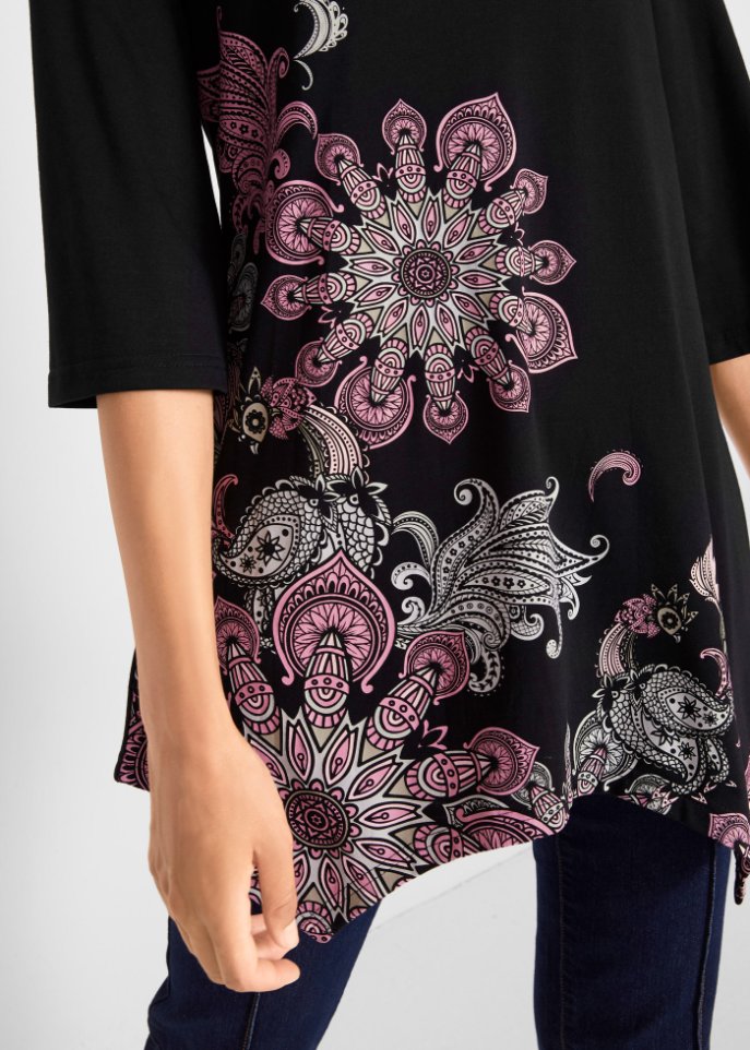 Zipfel-Longshirt mit Trompeten-Ärmel