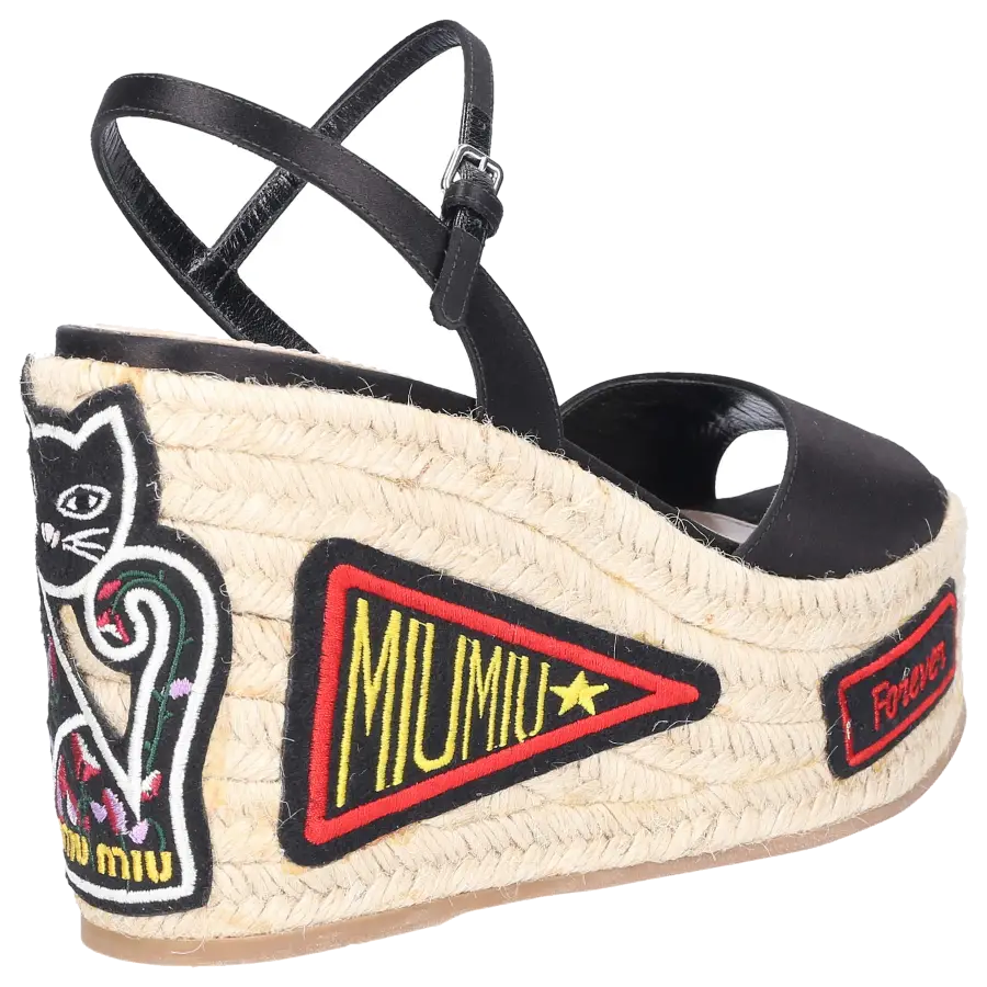 Miu Miu - Plateausandalen Satin - schwarz