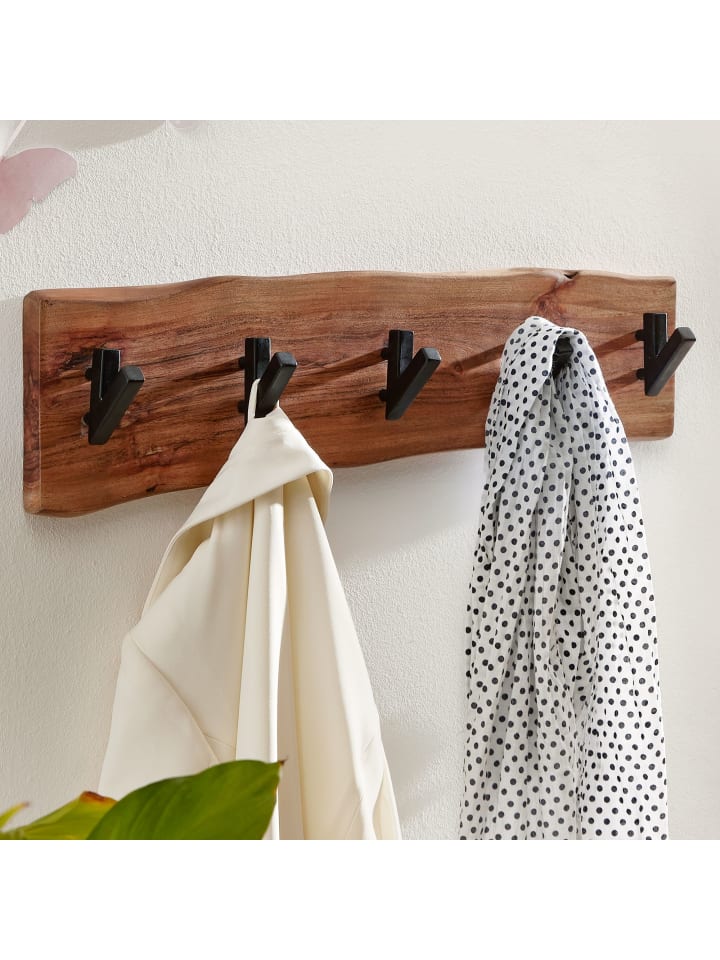 KADIMA DESIGN Wandgarderobe, Akazien-Massivholz & Metall, Naturkante, 60x17x9 cm günstig kaufen onesize