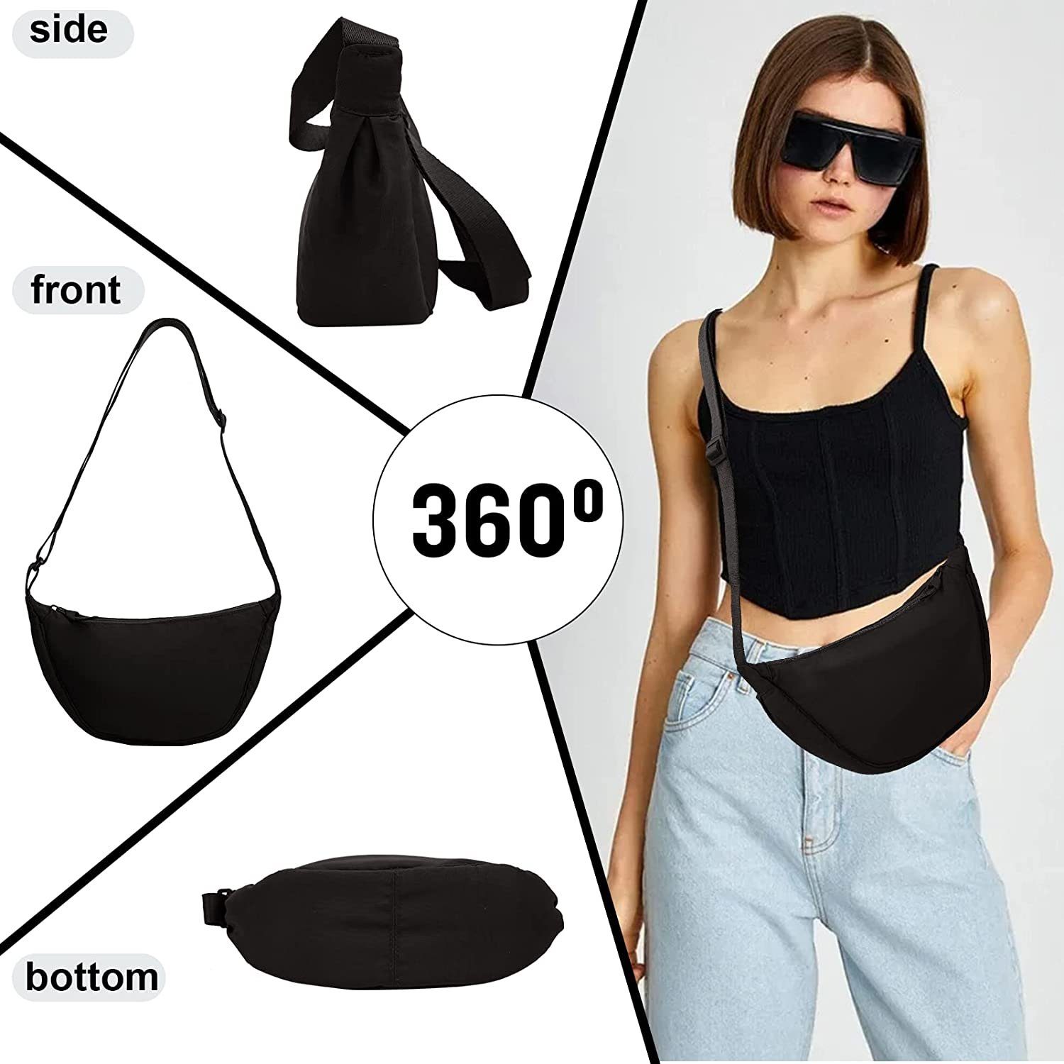 Blusmart Umhängetasche Halbmond Crossbody Bag (Reise-Umhängetasche aus Nylon mit verstellbarem Riemen, wasserdichte Umhängetasche), Geeignet für Alltag, Sport, Schule, Outdoor-Reisen usw.