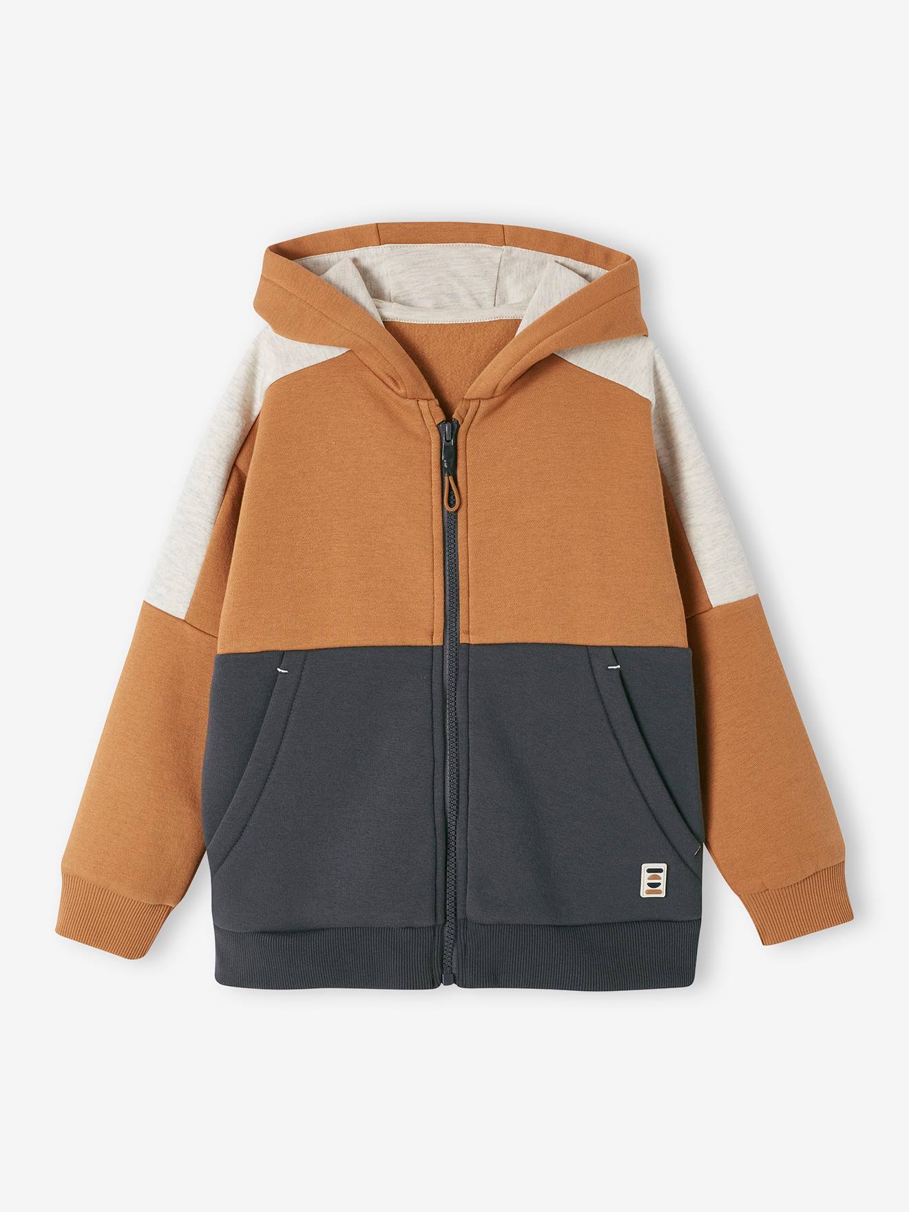 Sweat zippé à capuche effet colorblock sport garçon vert