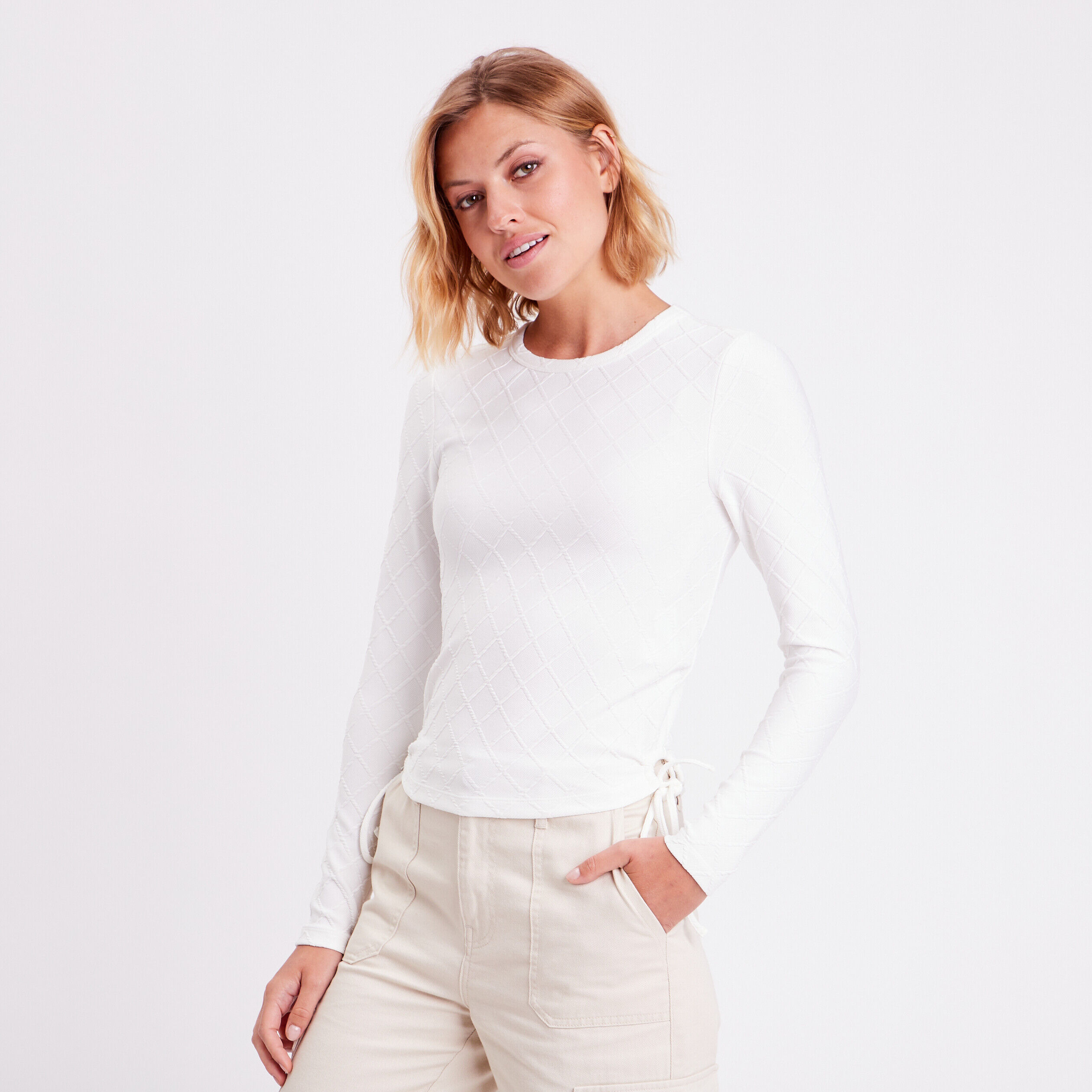 T-shirt avec noeuds ecru femme | Cache Cache