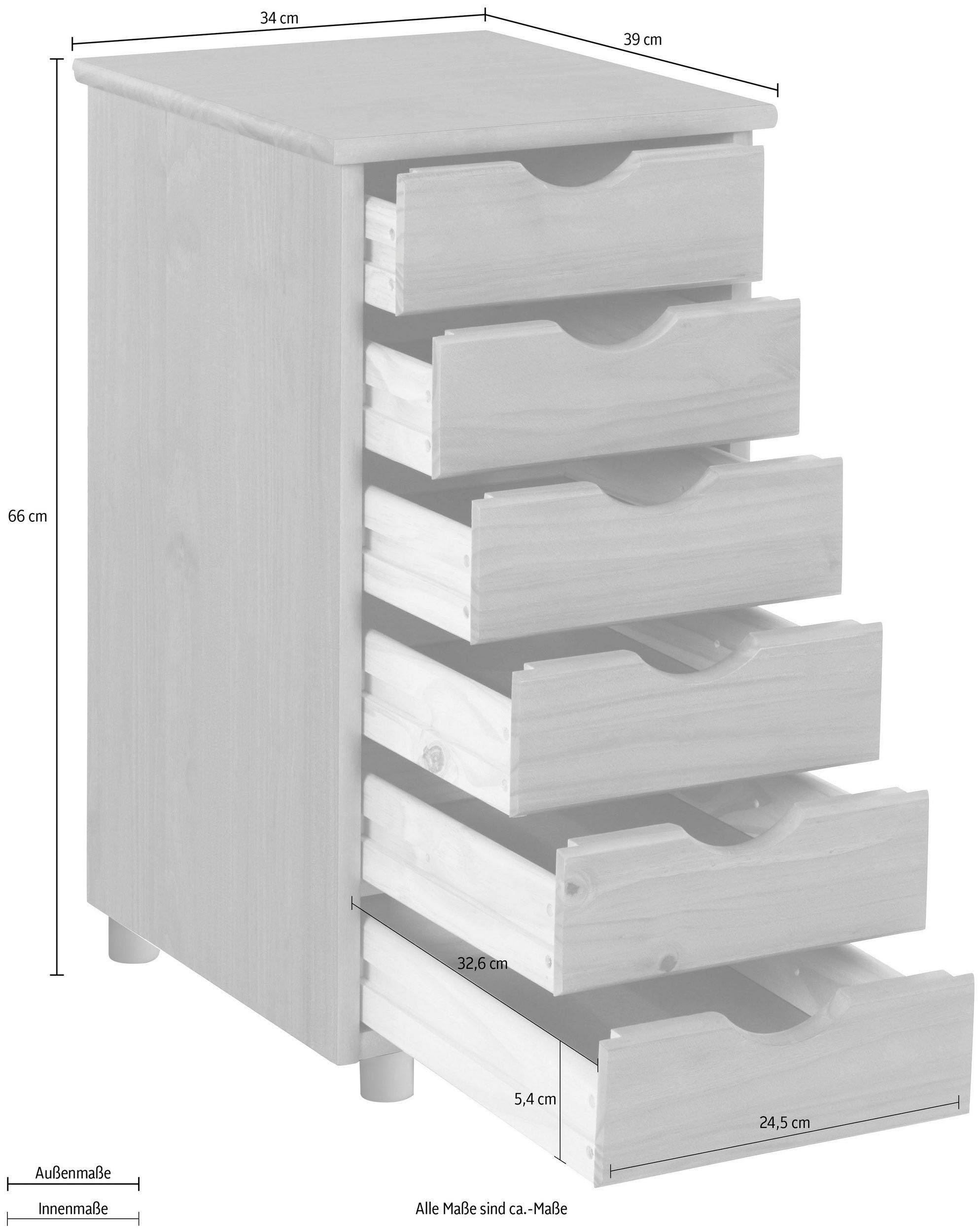 INOSIGN Kommode Gava, aus massivem Kiefernholz, mit Stauraummöglichkeiten, Breite 39 cm
