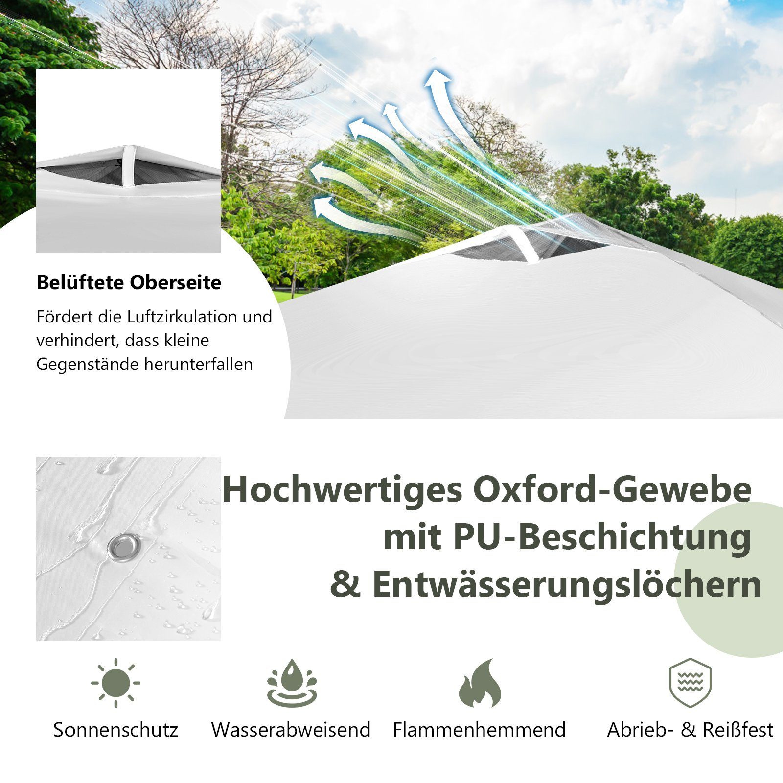 COSTWAY Faltpavillon 3x3m Pop Up Pavillon, faltbar&tragbar, UV-Schutz 50+