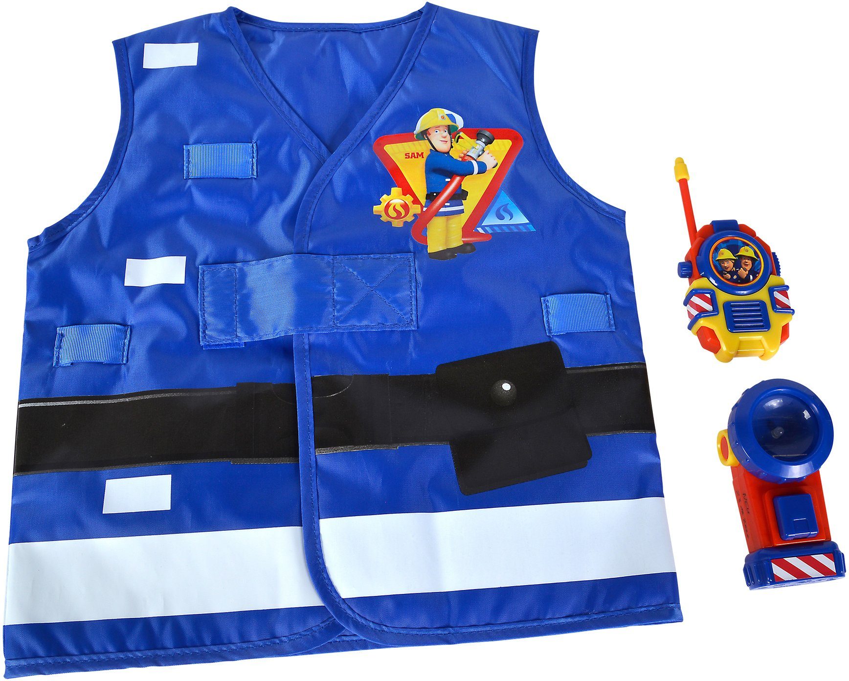 SIMBA Spielzeug-Schutzweste Feuerwehrmann Sam, Feuerwehr Rettungsset, (Set, 3-tlg), mit Taschenlampe und Walkie-Talkie