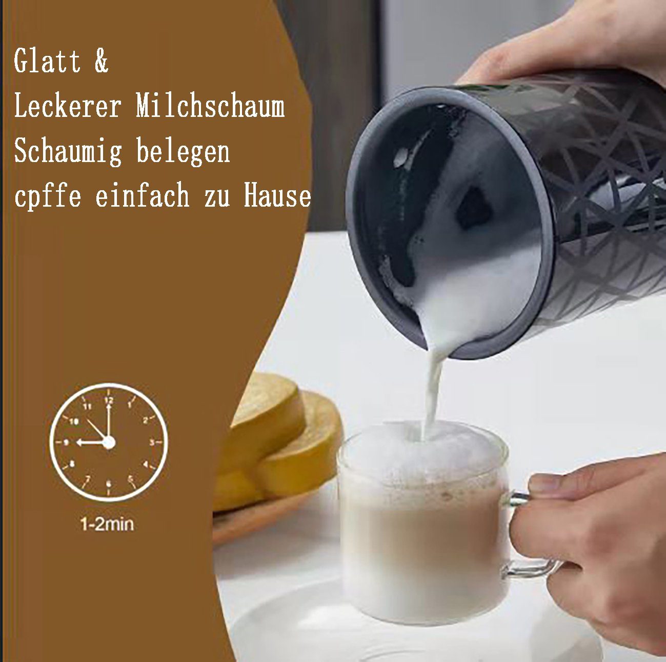 flowgoer Milchaufschäumer Elektrischer Milchaufschäumer, wiederaufladbar über USB (schwarz), Drei einstellbare Geschwindigkeiten, langlebiges Edelstahlmaterial
