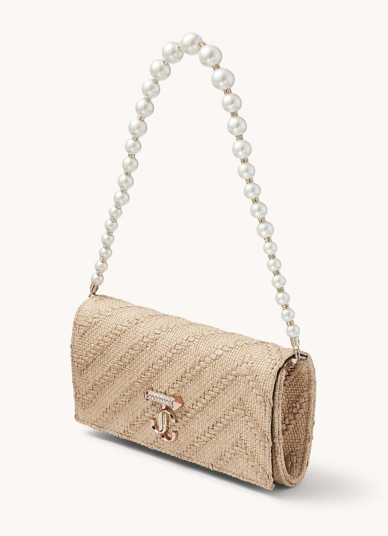 Jimmy Choo Avenue rafijas sajūga soma ar noņemamu plecu siksnu