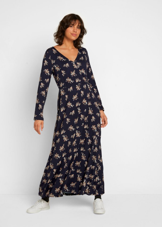 Bedrucktes Maxikleid, langarm