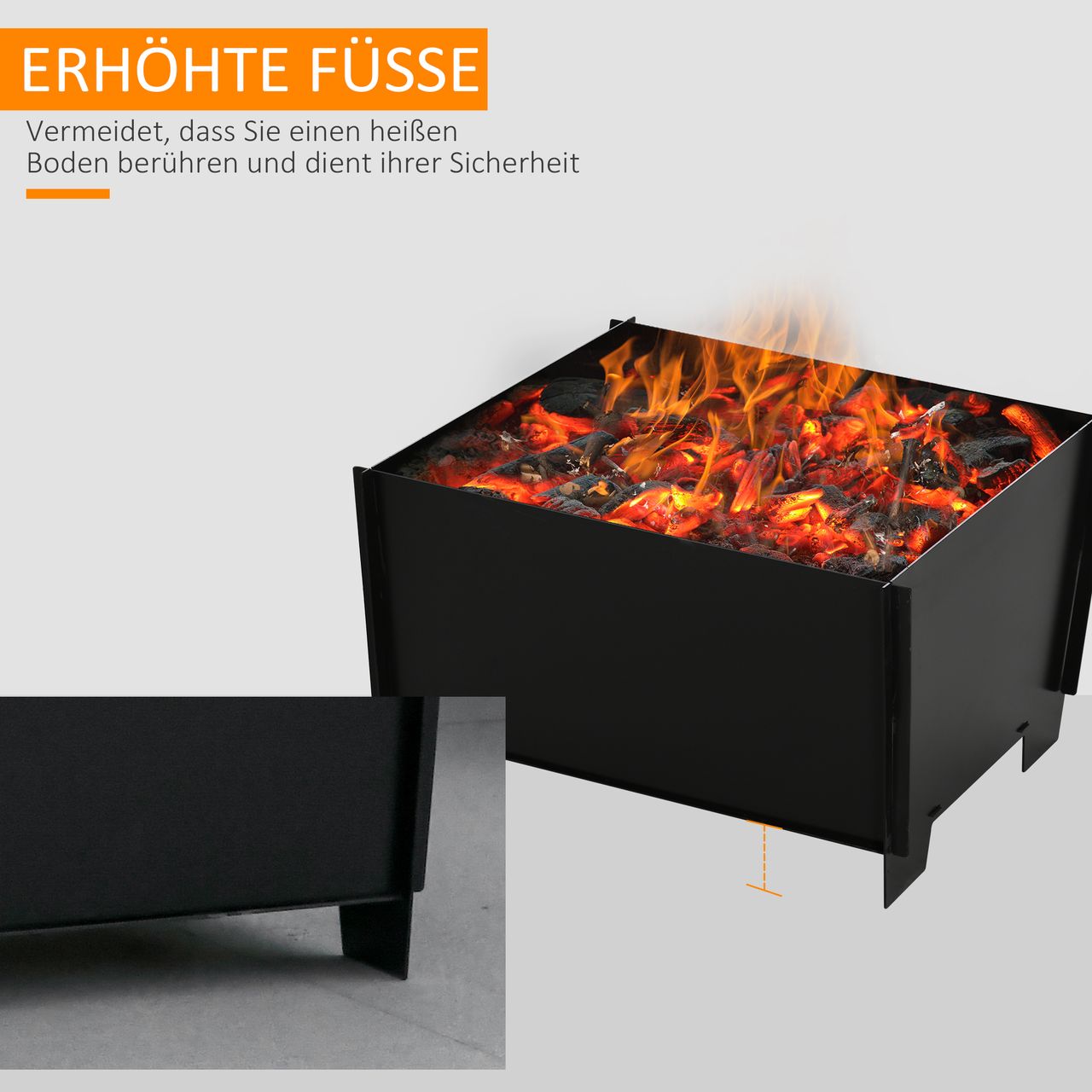 Outsunny Feuerschale demontierbar steckbar Feuerkorb Feuerstelle für Garten Camping BBQ Stahl Schwarz 50 x 50 x 30 cm