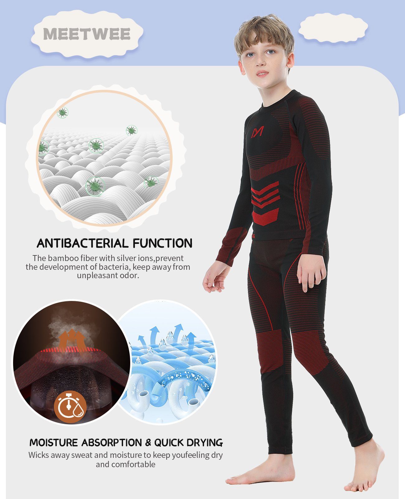 MEETYOO Thermounterhemd Jungen Kinder Thermounterwäsche Set (Funktionswäsche, Skiunterwäsche, Sportunterwäsche Base Layer) Lange Unterhose set Unterhemd und Unterhose