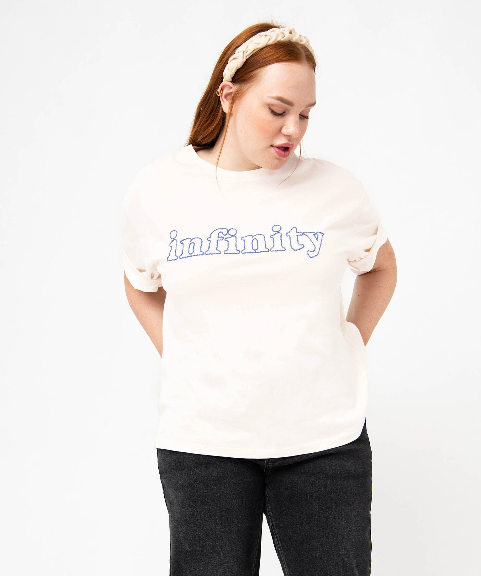 Tee-shirt à manches courtes avec message brodé femme grand... ecru | GEMO