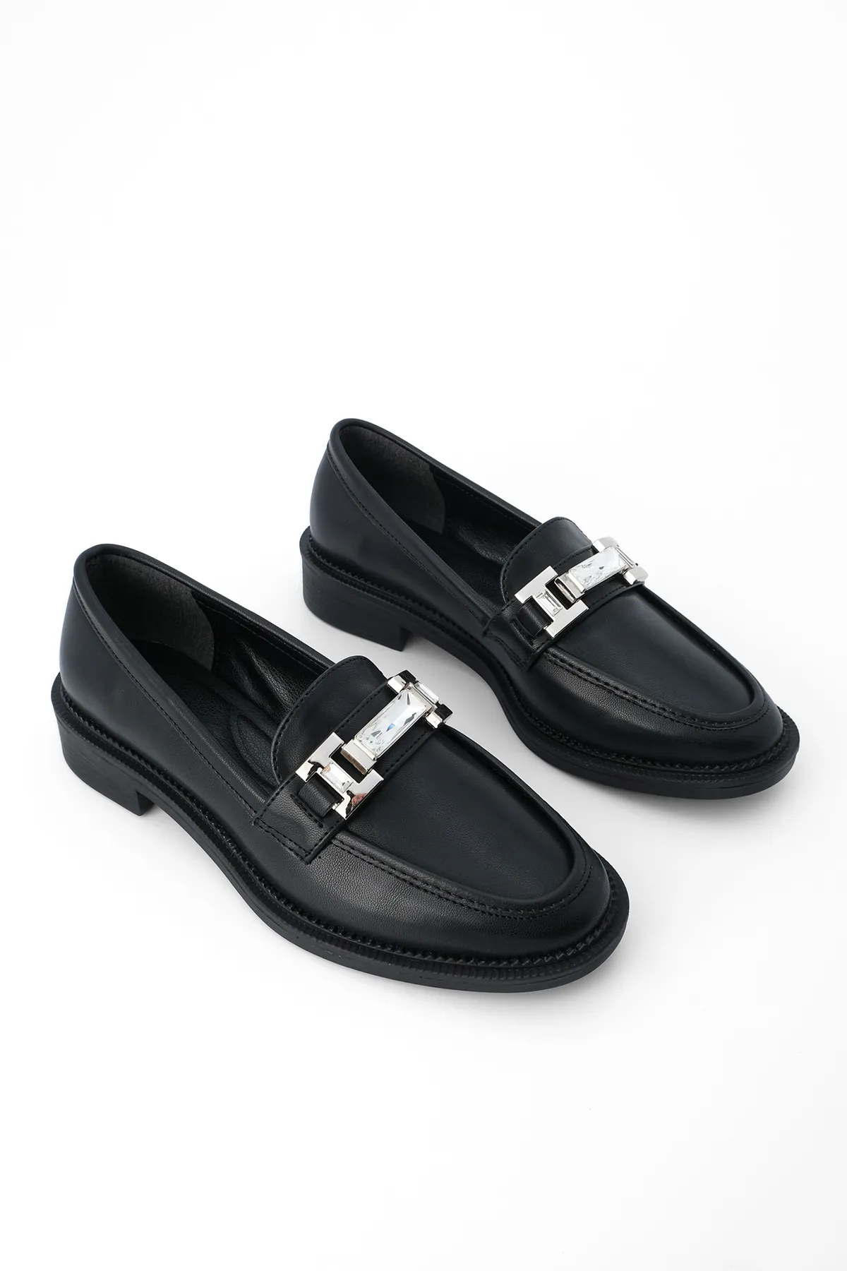 Marjin  Damen Loafer mit Schmucksteinen und Schnalle, Freizeitschuhe Hosre Schwarz