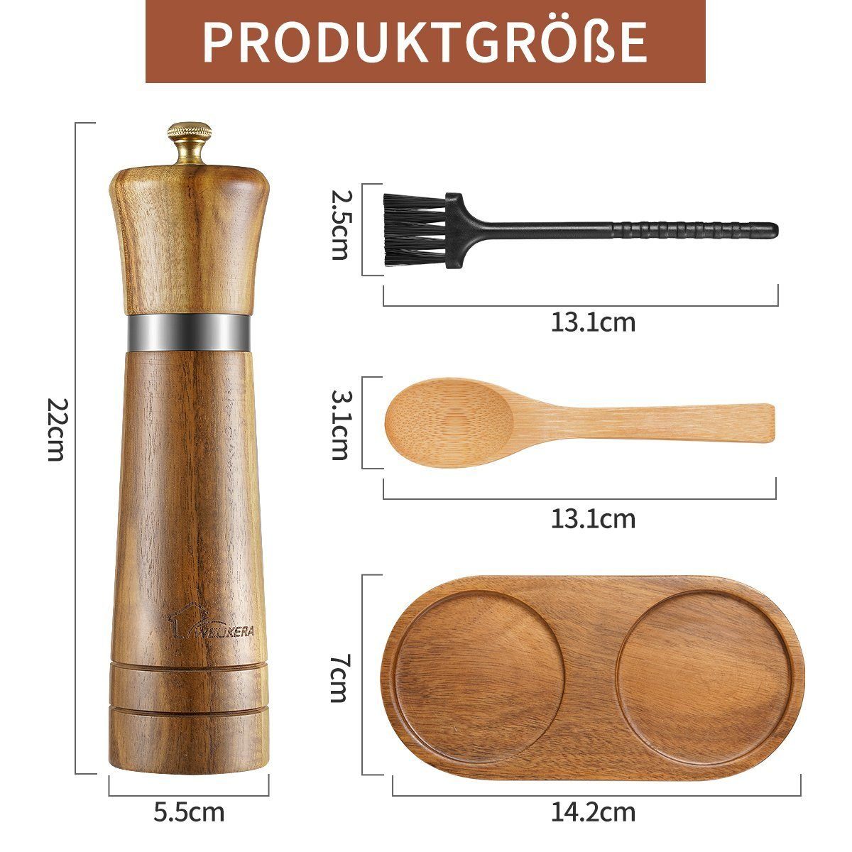 DOPWii Pfeffermühle Salz und Pfeffermühle,22cm Manuelle Gewürzmühle 2er Set