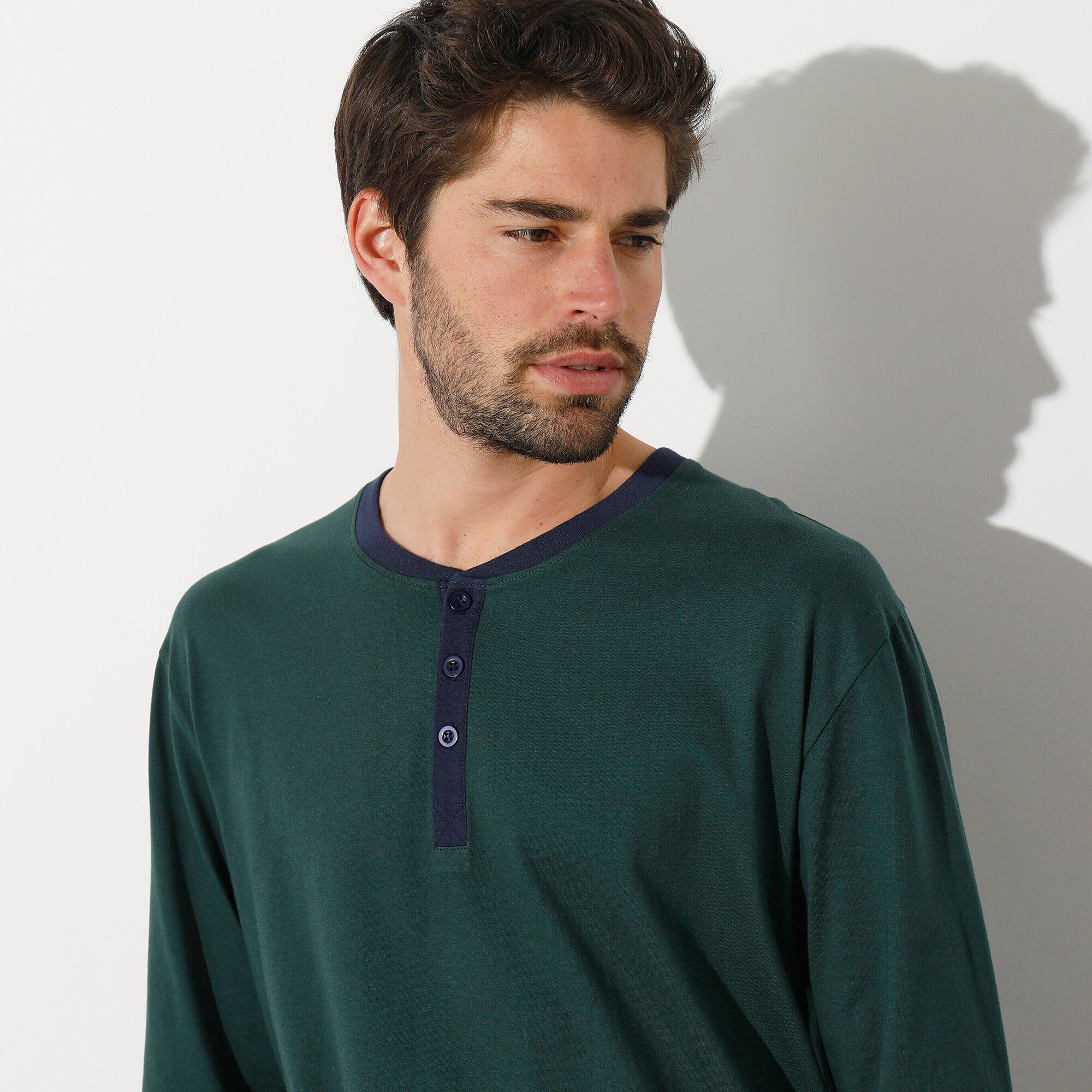 T-shirt pyjama jersey col tunisien manches longues