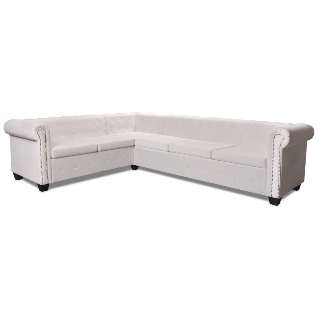 vidaXL Sofa Chesterfield Ecksofa 6-Sitzer Kunstleder Weiß