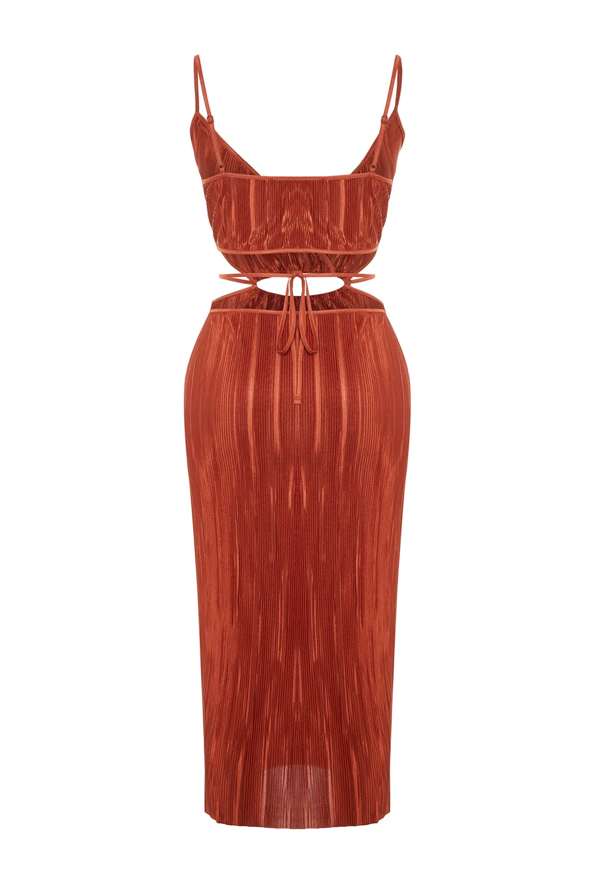 Trendyol Collection  Cinnamon-Taillenöffnung/Skater-Fenster/ausgeschnittenes, detailliertes, stilvolles Abendkleid mit Paspelierung TPRSS23EL00198