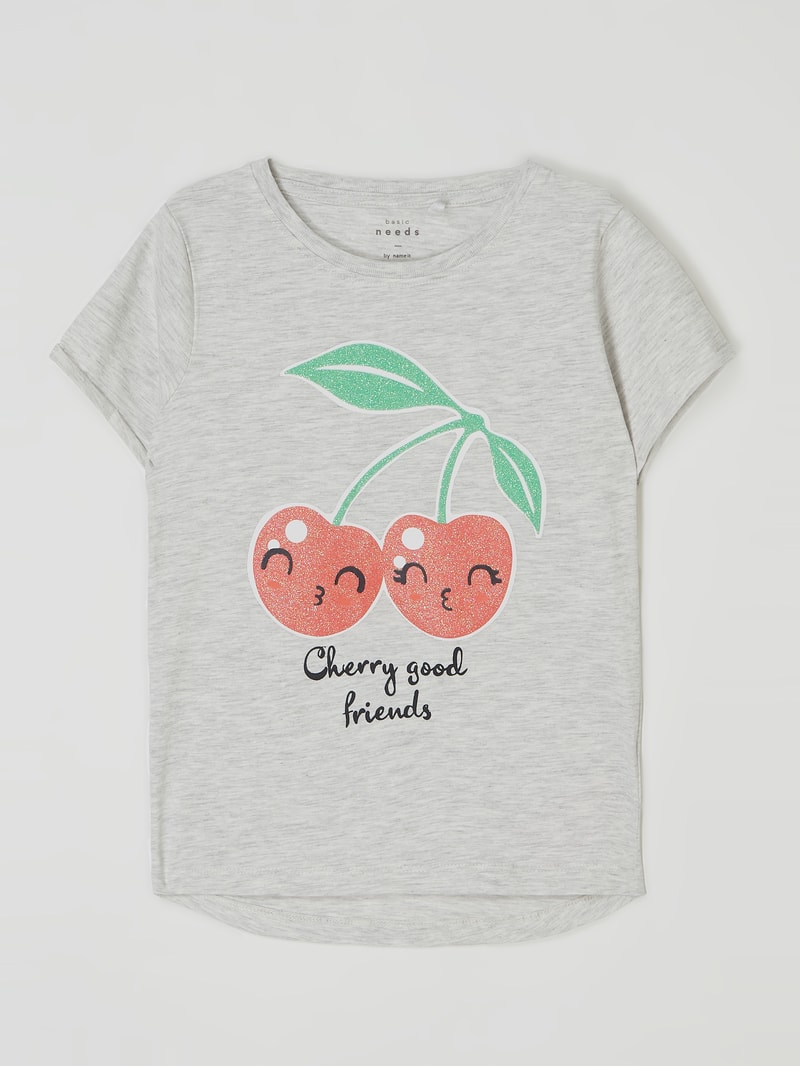 T-Shirt mit Print Modell 'Vix' in hellgrau meliert