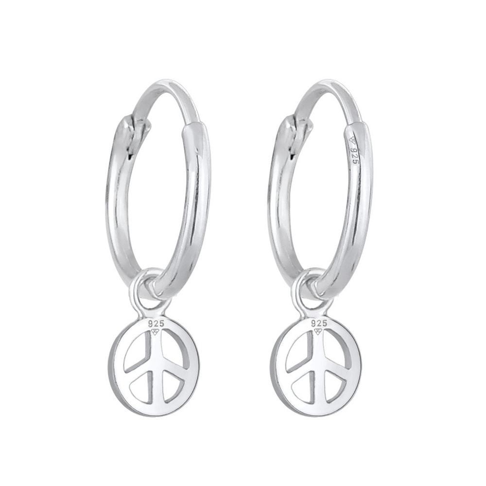 Elli Elli Boucles d'Oreilles Créoles pour Femmes Peace Symbole Boho en argent sterling Boucles d'oreilles