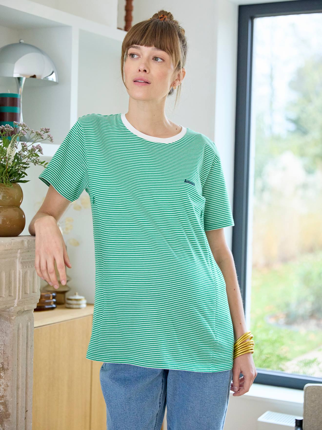 Vertbaudet T-Shirt aus Baumwolle, Schwangerschaft & Stillzeit, personalisierbar Oeko-Tex - grün