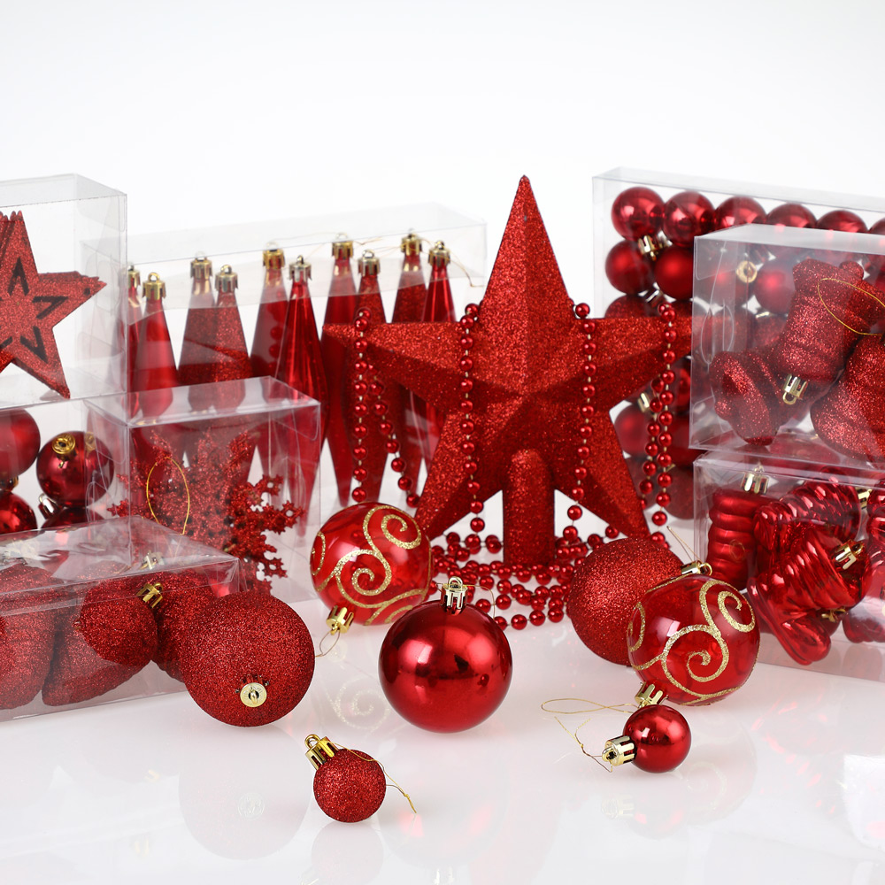 DEUBA Weihnachtsbaumkugeln Weihnachtsbaumschmuck 102 tlg  3/4/6cm rot