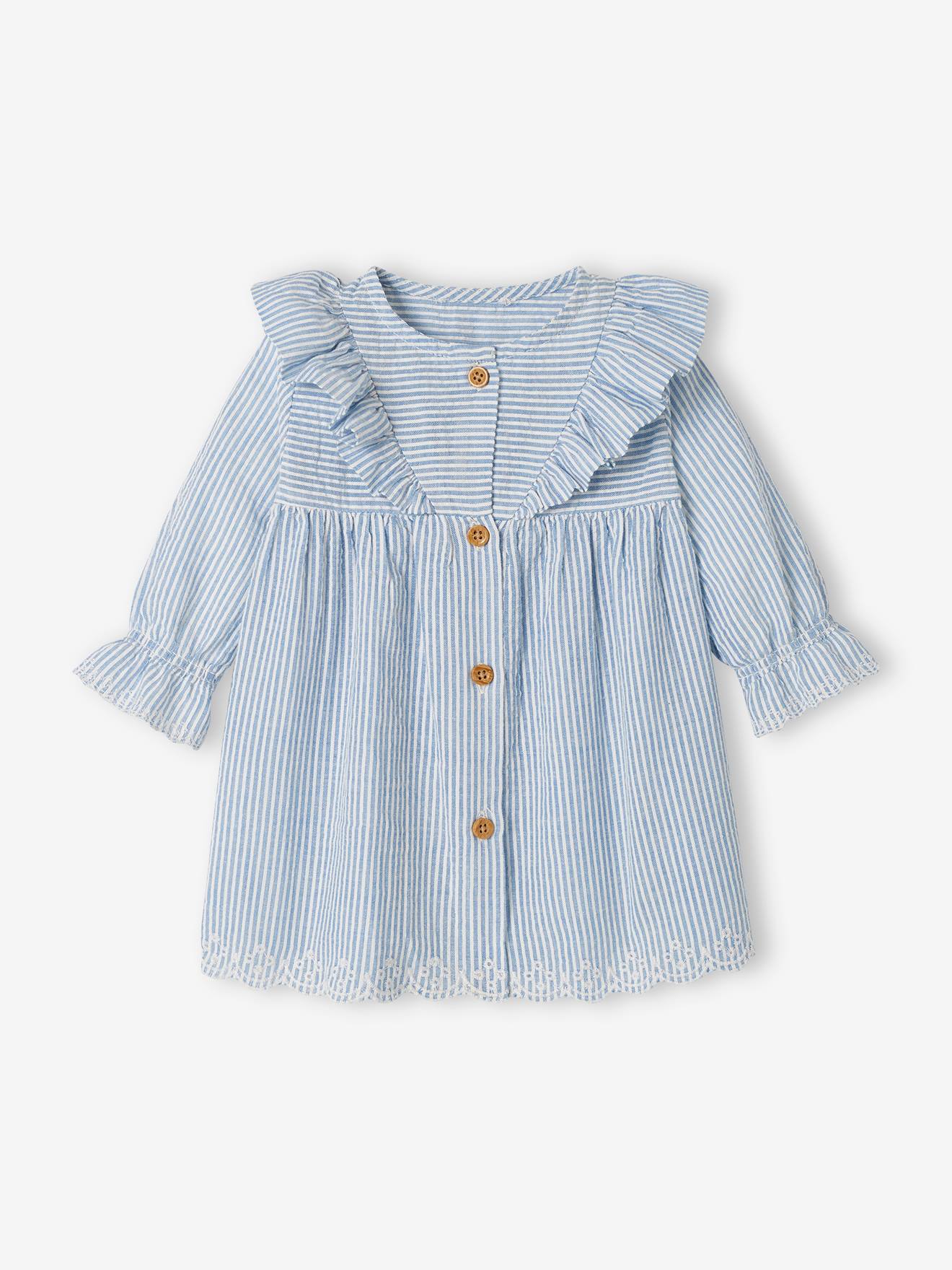 Robe bébé en seersucker bleu glacier