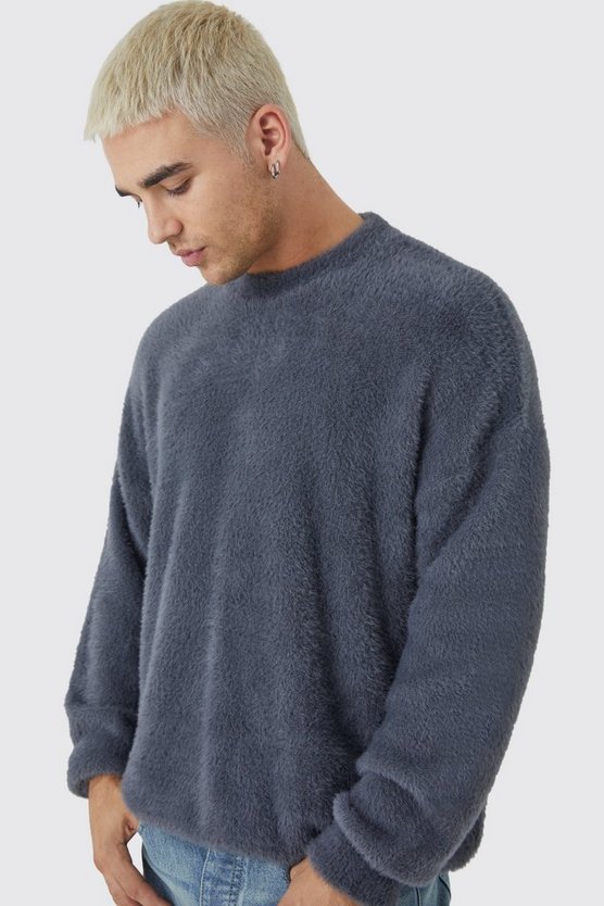 Flauschiger Oversize Rundhals-Pullover