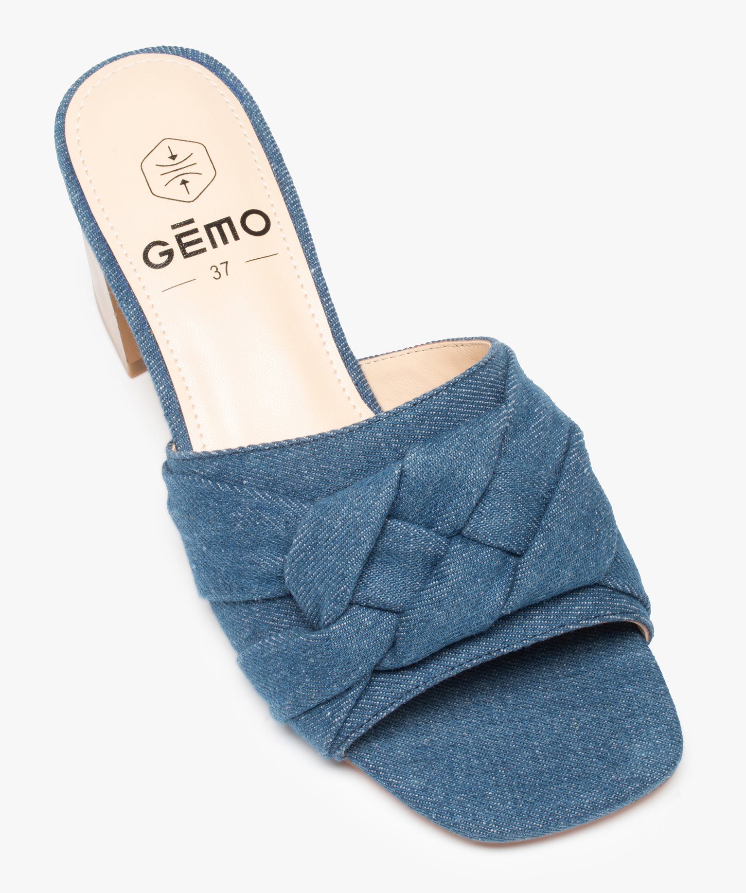 Mules femme à talon dessus tressé en denim denim | GEMO