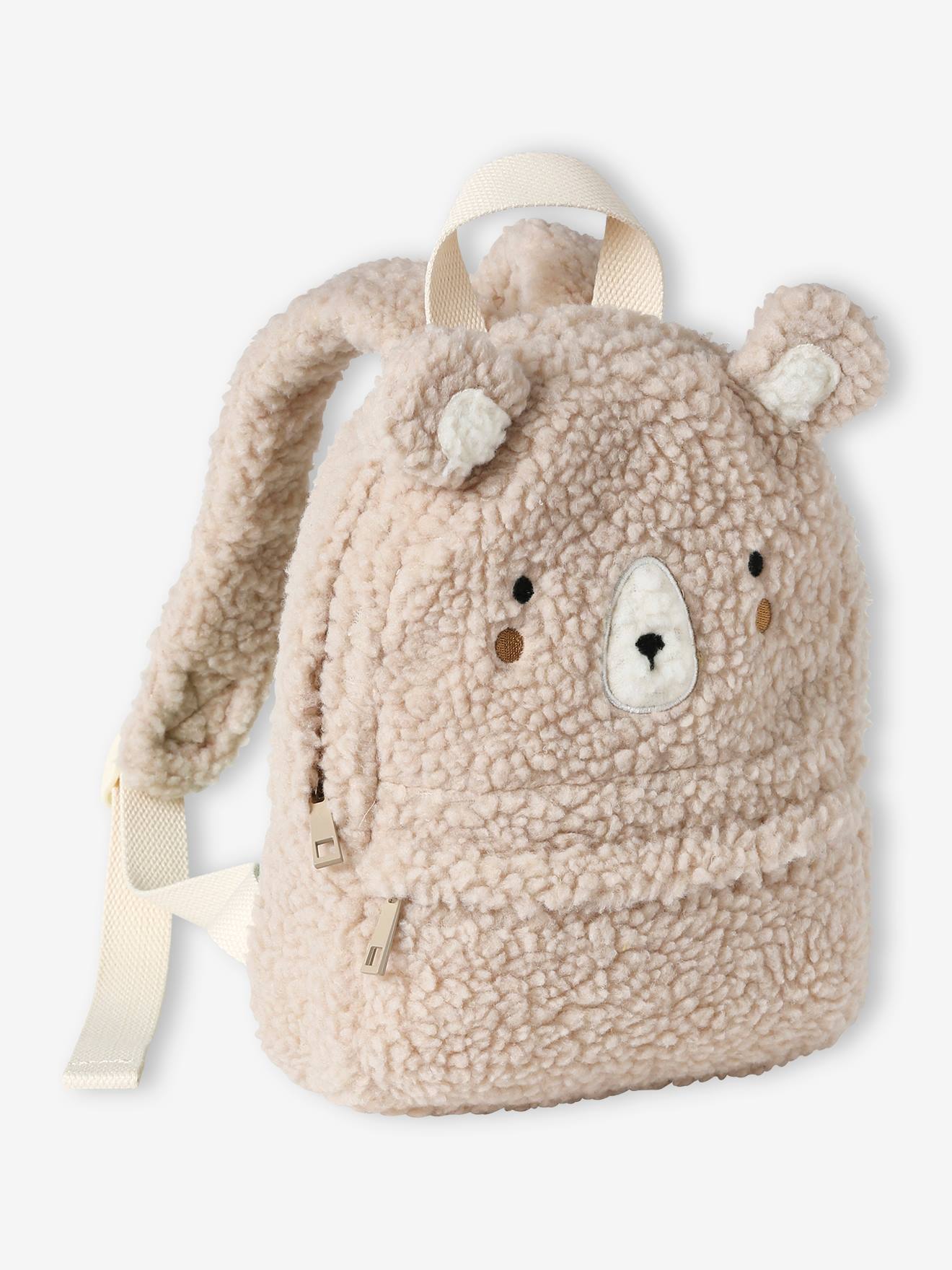 Sac à dos ours en sherpa enfant beige