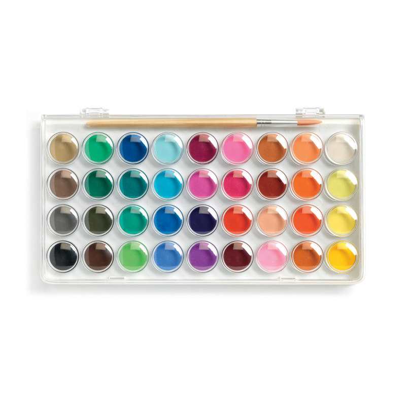 Palette 36 pastilles de gouache et 1 pinceau Djeco