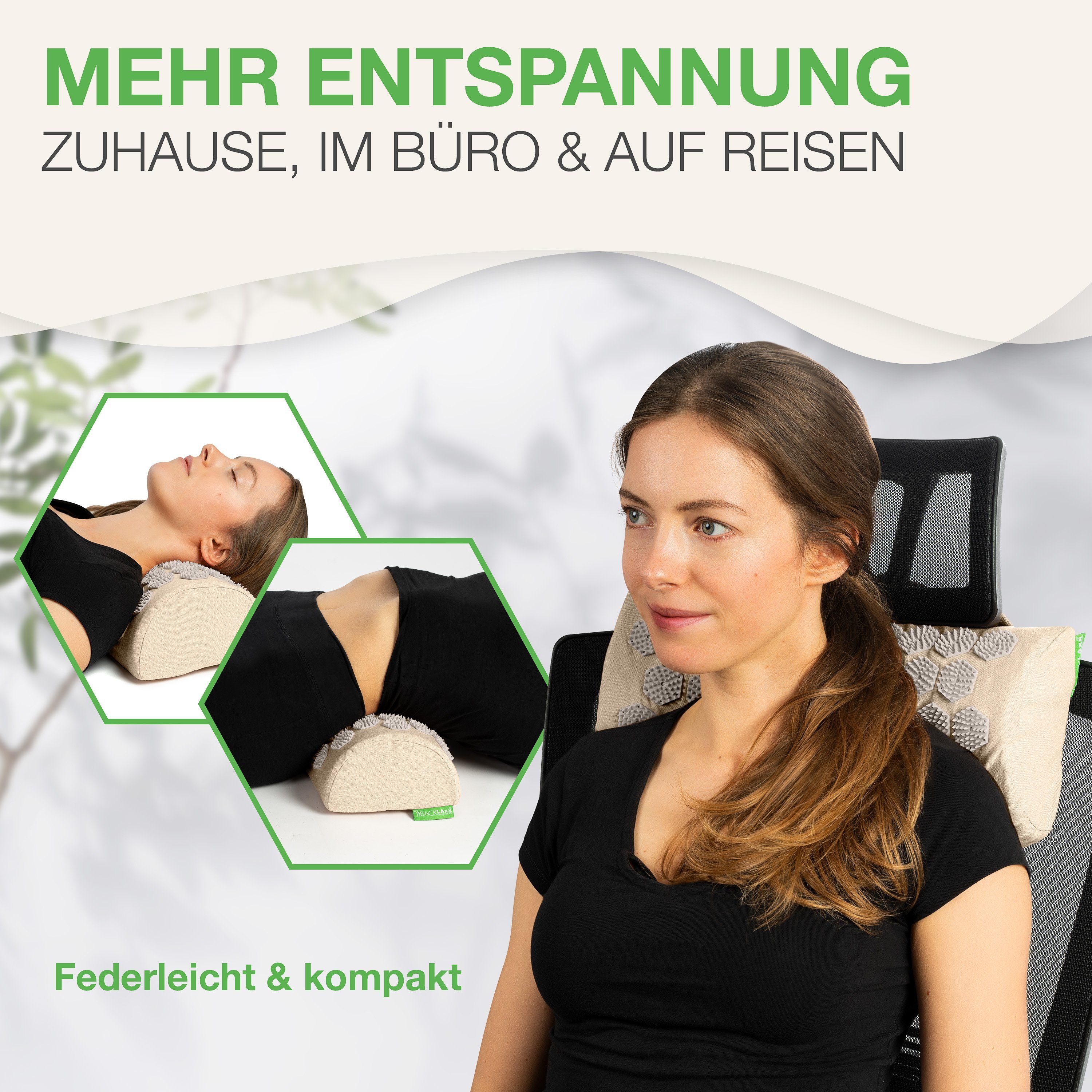 BACKLAxx® Nackenrolle Akupressur, Akupressur Kissen Nacken, Akupressur Kissen 40 x 18 x 11 cm, Insgesamt 2.592 Spitzen