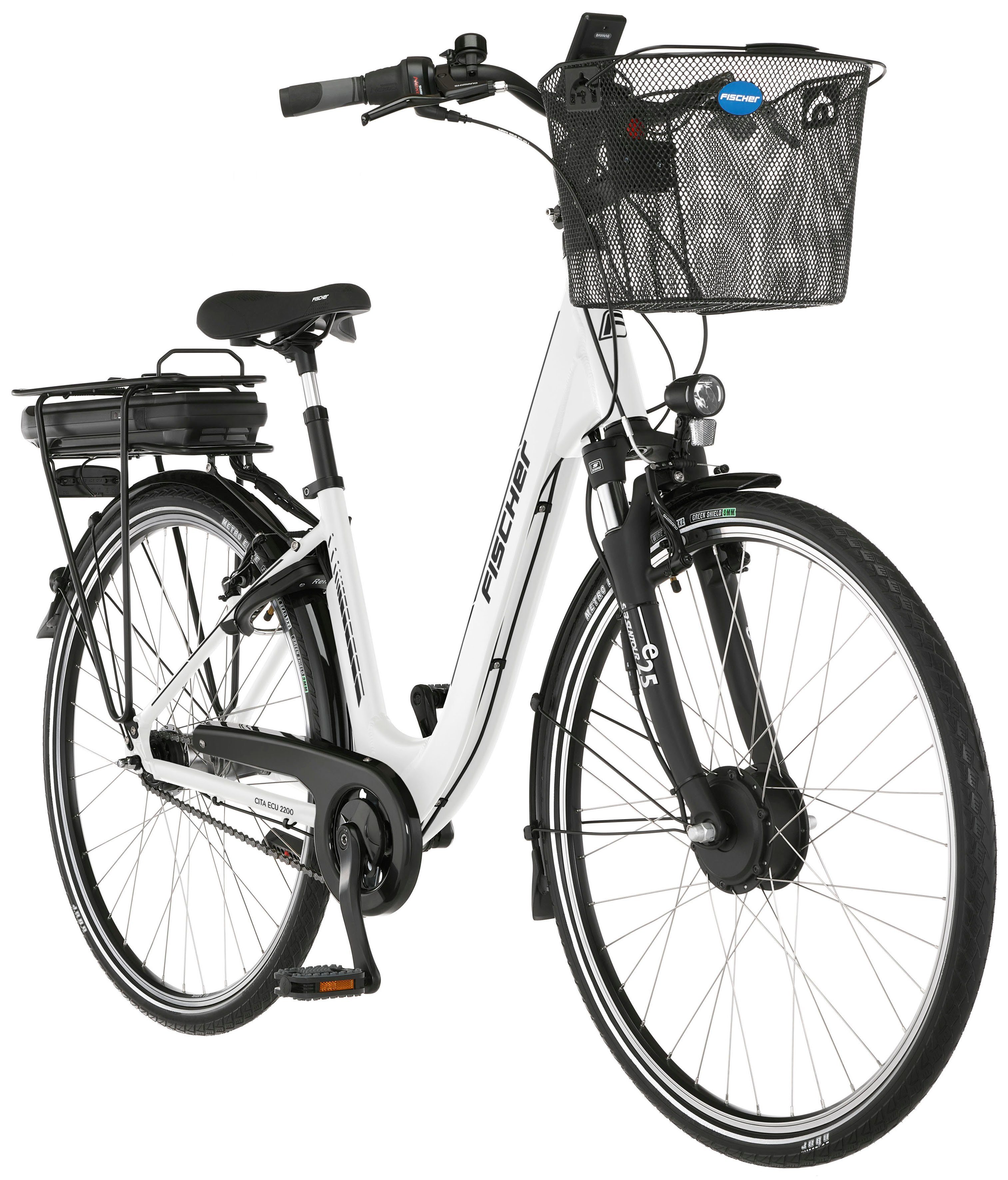 FISCHER Fahrrad E-Bike CITA ECU 2200 418, 7 Gang Shimano Nexus Schaltwerk, Nabenschaltung, Frontmotor, 418 Wh Akku, (mit Fahrradschloss)