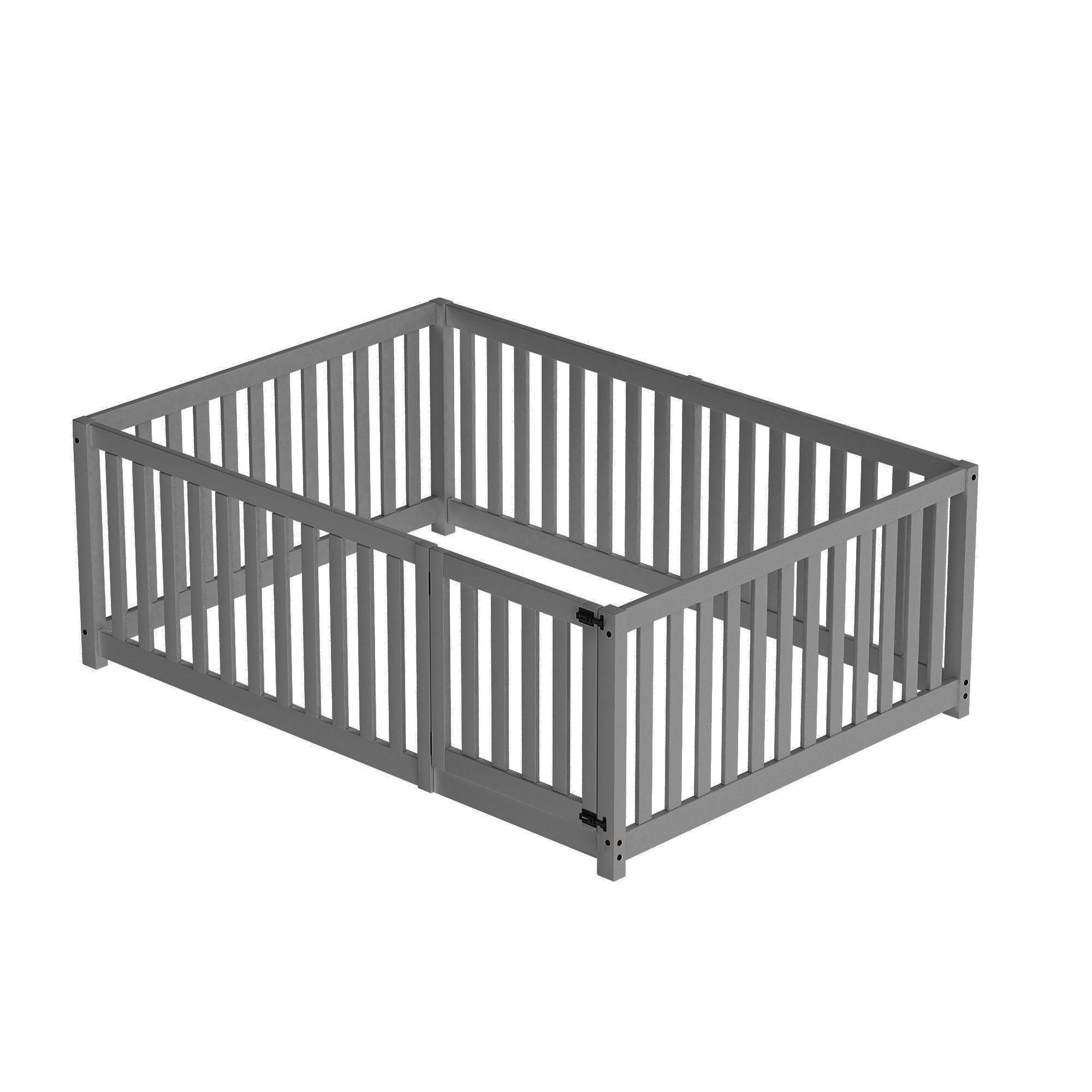 WISHDOR Kinderbett Jugendbett Massivholzbett Einzelbett (140X200cm ohne Matratze), mit Zaun und Tür, Robuster, langlebiger und sicherer Bettrahmen