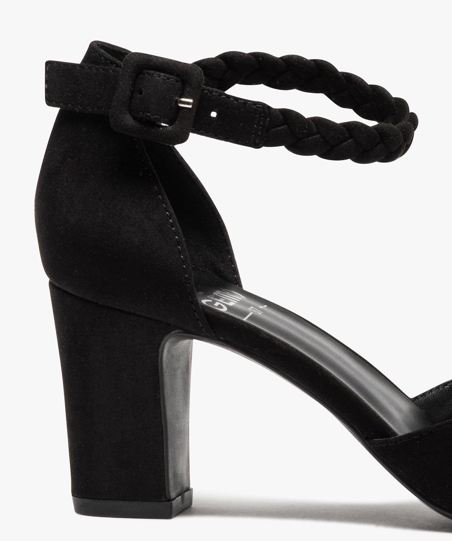 Escarpins femme unis à talon carré et bride tressée noir | GEMO