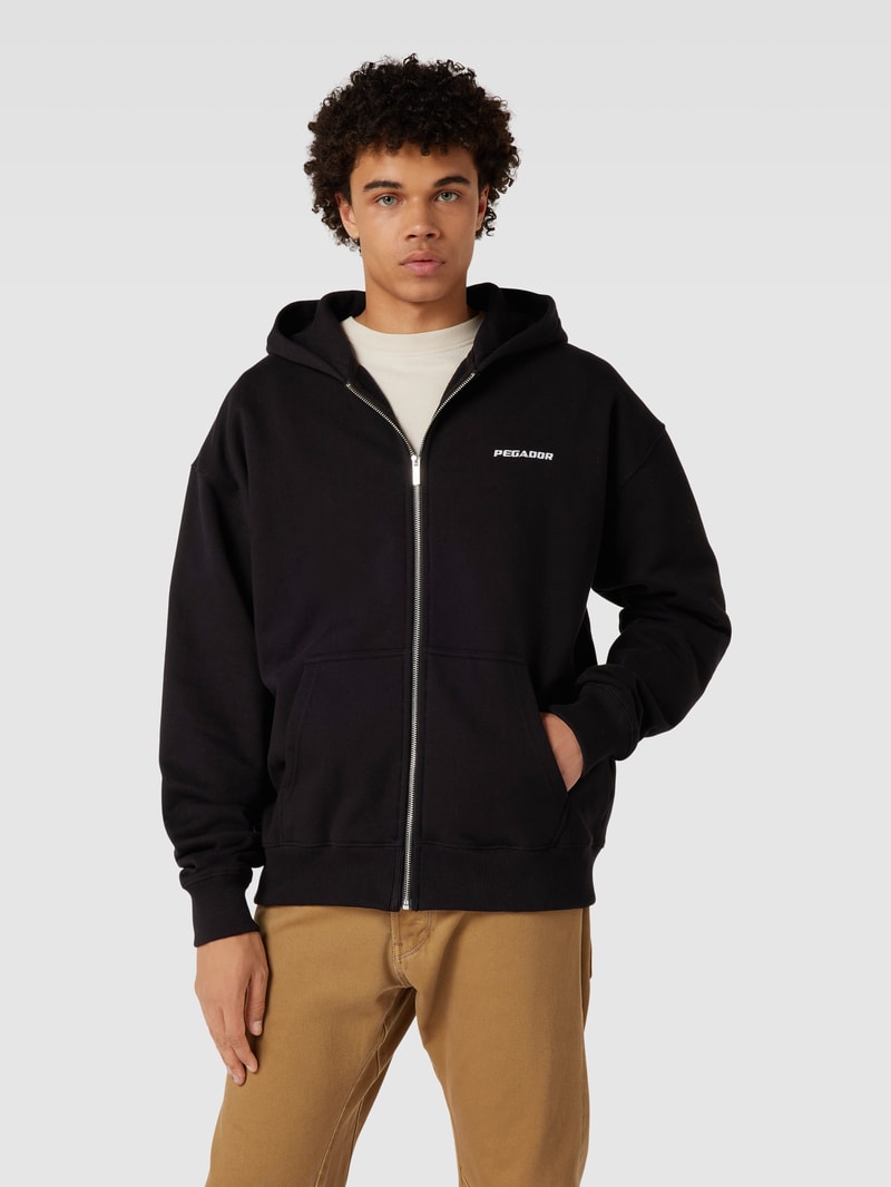 Oversized Sweatjacke mit Logo-Stitching in schwarz