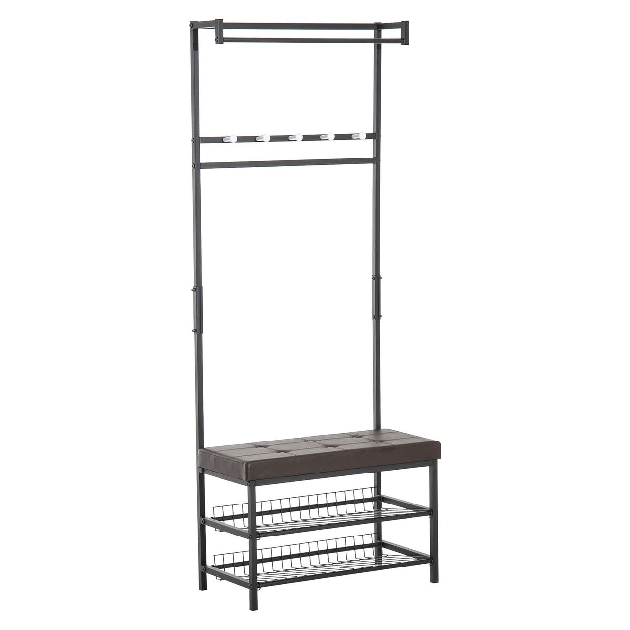 HOMCOM Garderobenständer Garderobenbank Kleiderständer Garderobe mit Sitzfläche und 2 Schuhablagen, Metall, 72,5x35x180cm