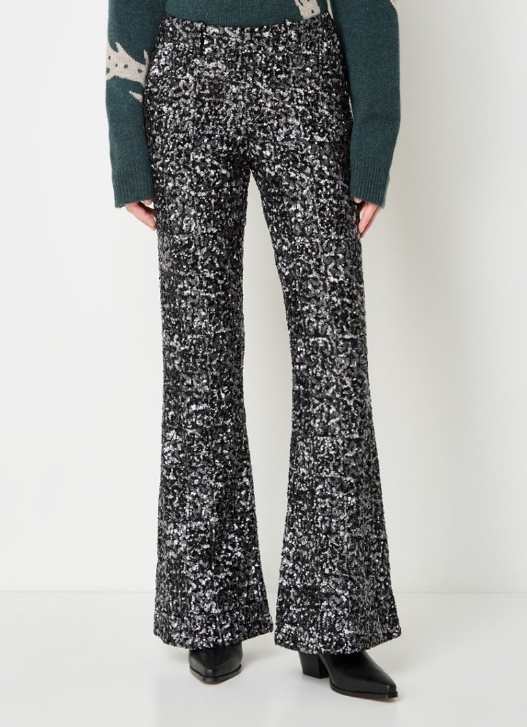 Pantaloni evazați cu talie înaltă din colecția Prevy de la Zadig&Voltaire, decorați cu paiete.