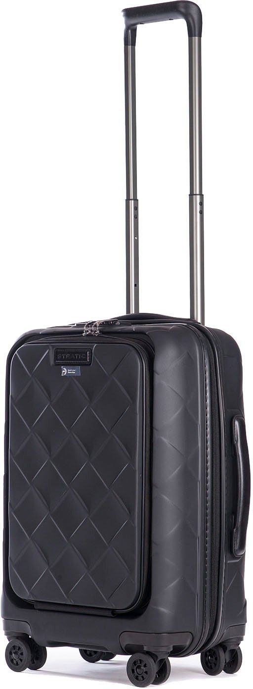 Stratic Hartschalen-Trolley Leather&More S mit Vortasche, matt black, 4 Rollen, mit NFC-Chip; Laptopfach