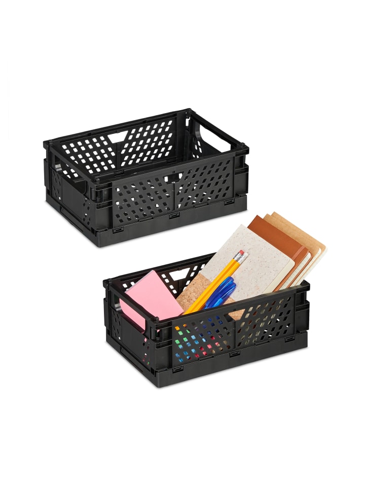 relaxdays 2 x Klappbox in Schwarz - (B)25 x (H)10 x (T)16,5 cm günstig kaufen onesize