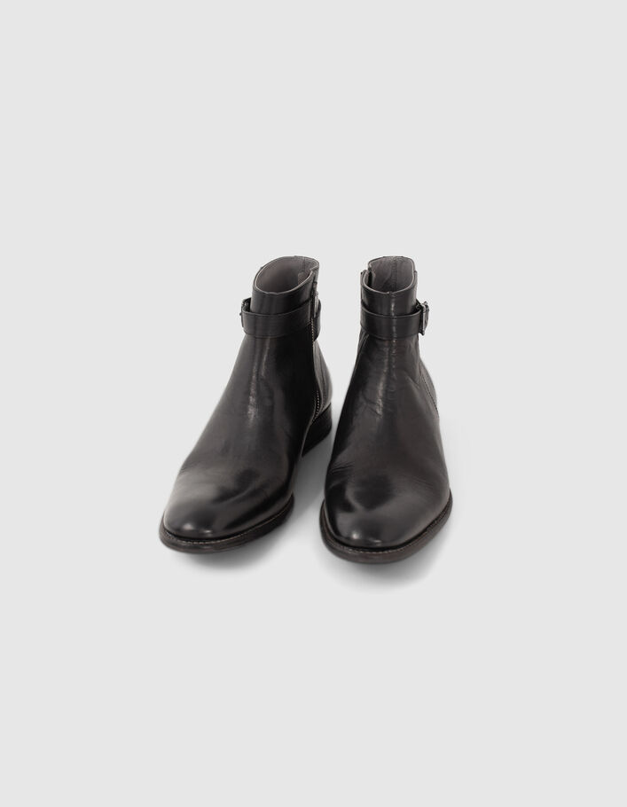 Boots noires en cuir avec bride à boucle Homme