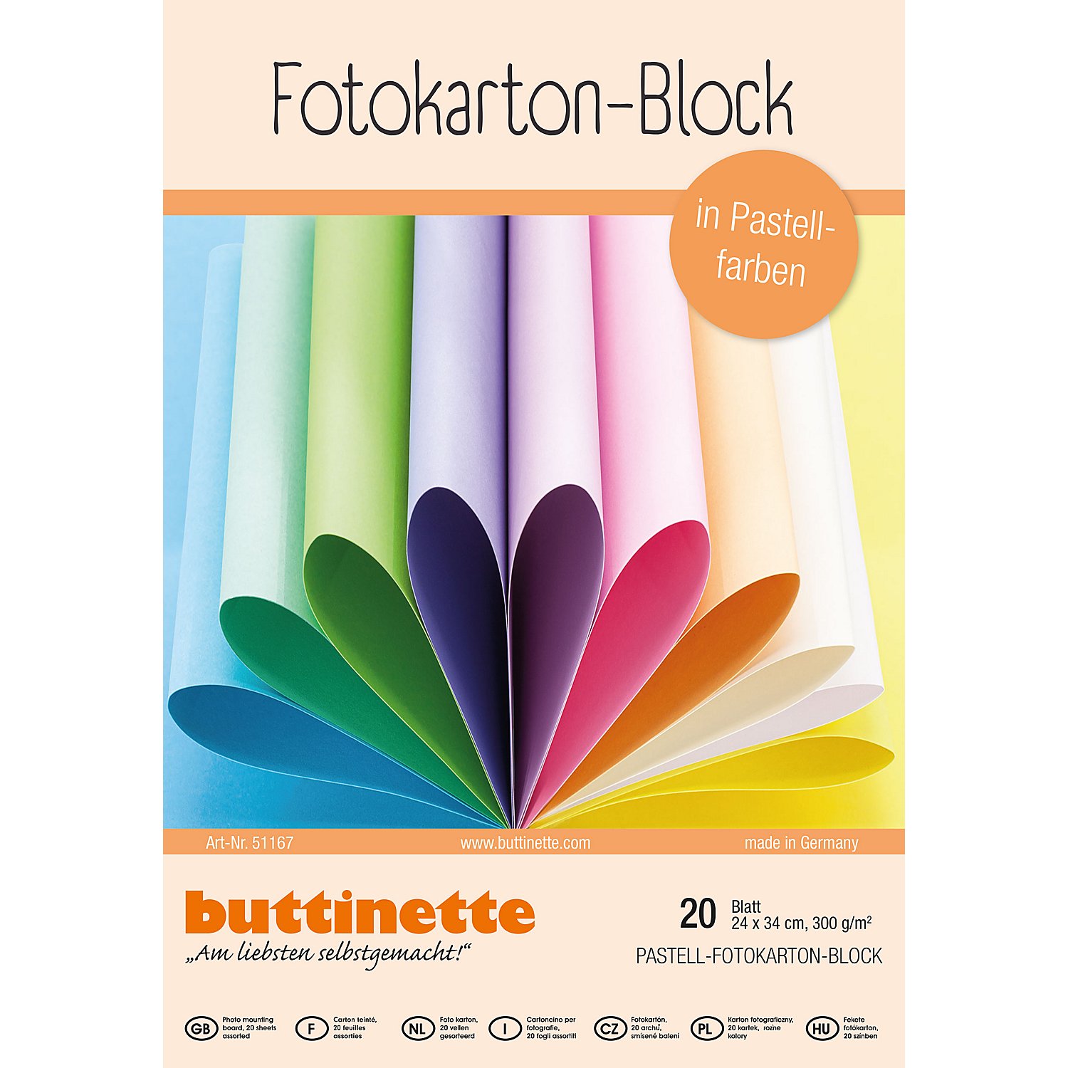 buttinette Fotokarton-Block, Pastellfarben, 24 x 34 cm, 20 Blatt
