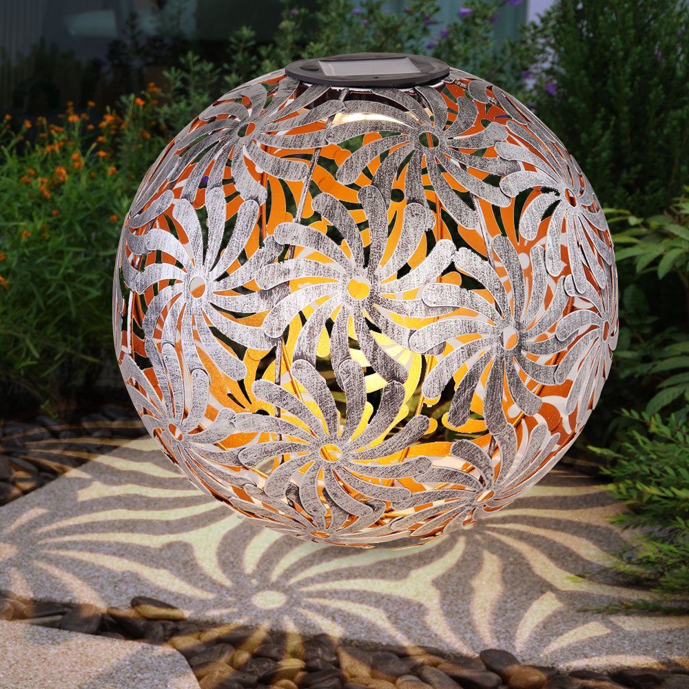 etc-shop LED Gartenleuchte, LED-Leuchtmittel fest verbaut, Warmweiß, Solarkugel für Außen Solarleuchte silber-grau Stecklampe Garten
