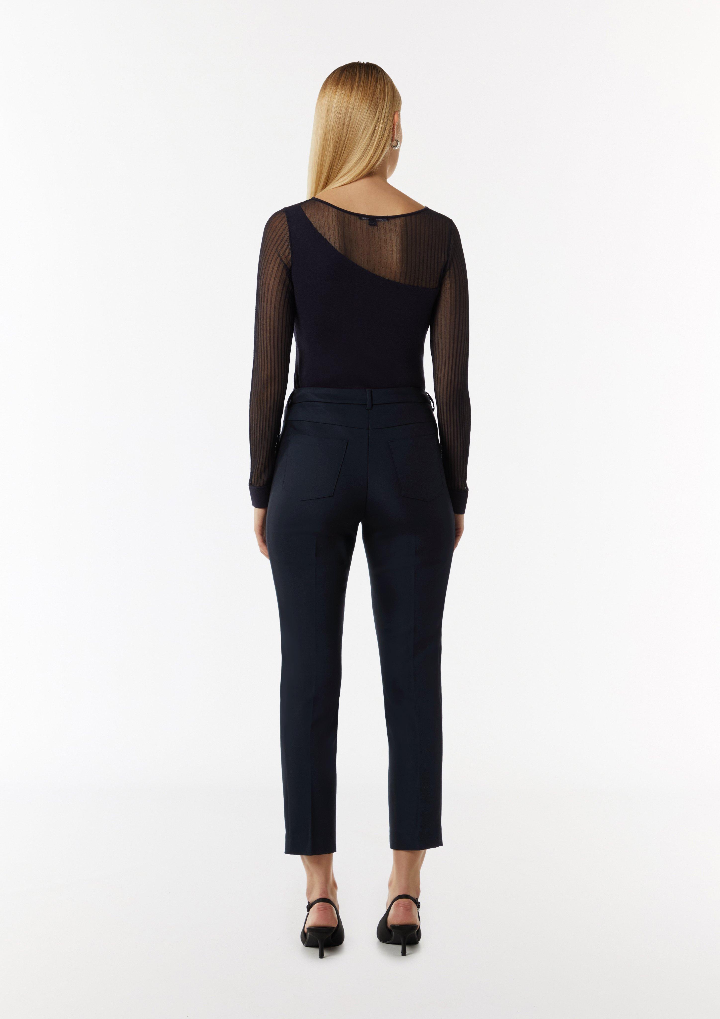 Schmale Stretchhose mit geschlitztem Saum - navy