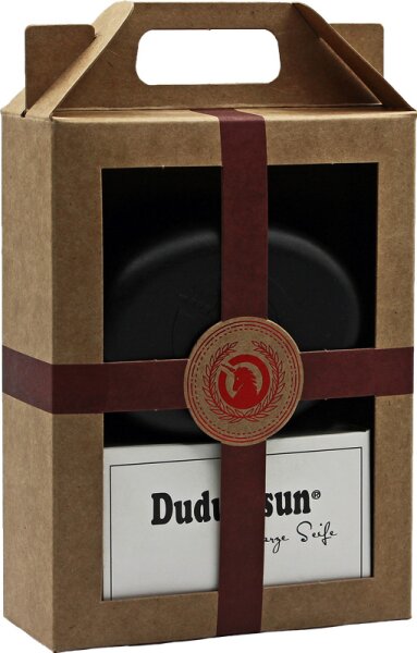 unicorn Geschenk-Set Seifendose samtschwarz & Dudu-Osun Pure Körperpflegeset