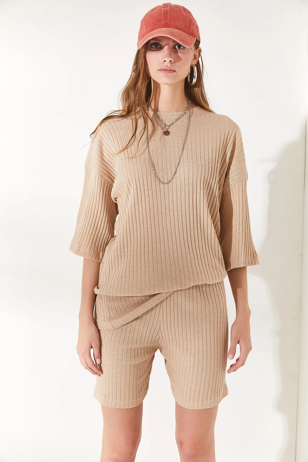 Olalook  Damen Steinunterteil Kurze Strumpfhose Oberteil Lockere Bluse Set TKM-19000200